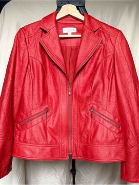 Red Faux Leather Zip-Front Women's Jacket